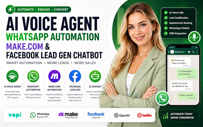 build ai voice agent vapi whatsapp automation make com facebook lead gen chatbot