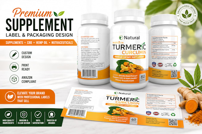design premium supplement, cbd, and hemp oil label and packaging