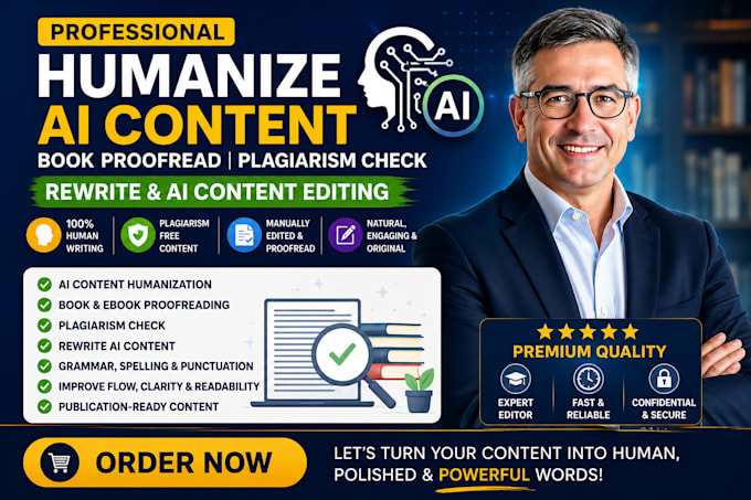 humanize ai content book proofread plagiarism check rewrite ai content editing