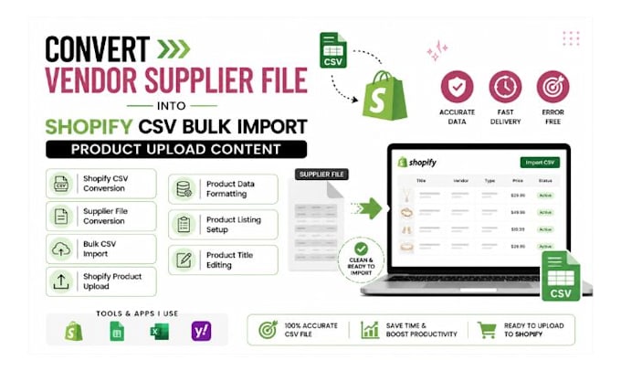 convert vendor supplier file into shopify CSV bulk import product upload content