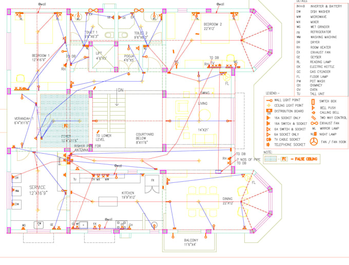 create interior design floor plan electrical layout and cctv design