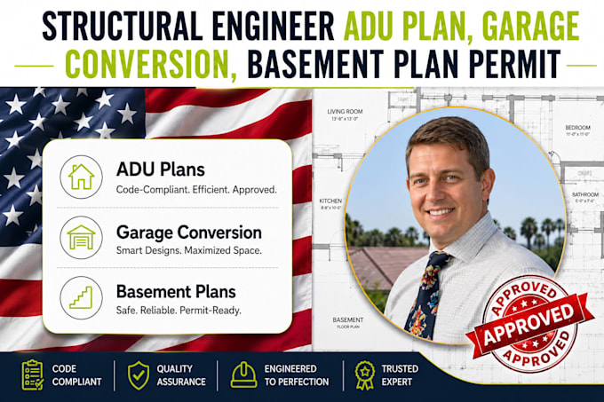 structural engineer adu plan, garage conversion, basement plan permit drawings