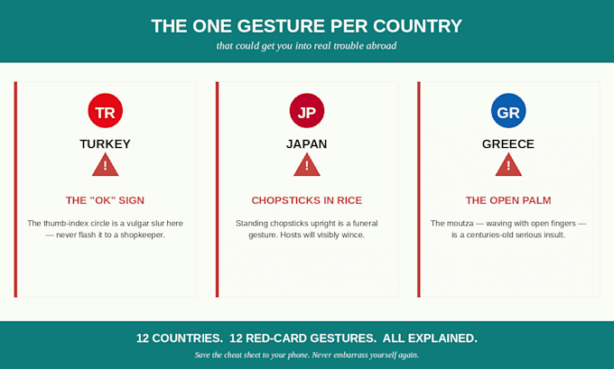 give you travel behaviour and cultural tips for 12 countries