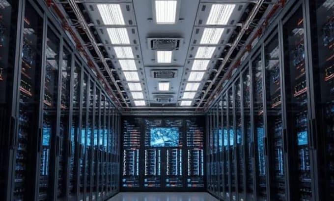 design 3d data center, ai facility, server room, warehouse, storage room renders