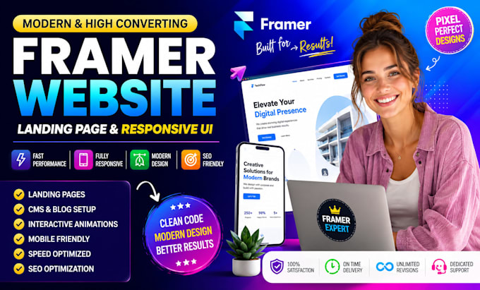 design a modern framer website, landing page and responsive UI