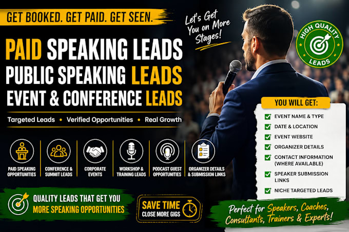 generate paid speaking lead, public speaking leads, event leads