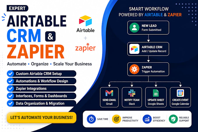 build airtable CRM, airtable interface and automate workflows with zapier