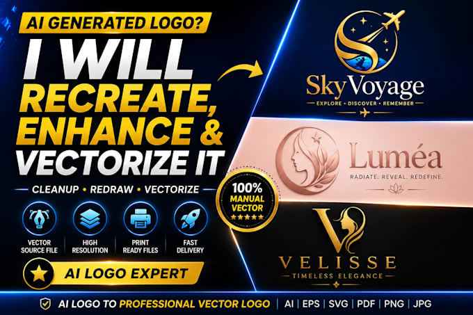 cleanup, recreate, enhance and vectorize your ai generated logo