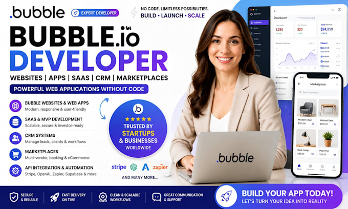 develop bubble io website bubble app saas CRM and marketplace