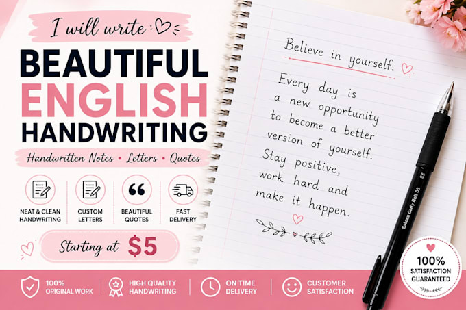 write beautiful handwritten notes, letters, quotes and messages in english