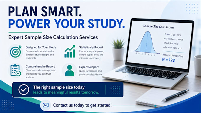 calculate your sample size and advise which statistical test to use