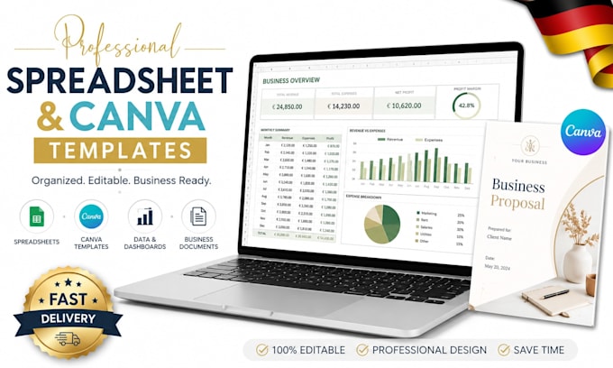 create professional spreadsheets and custom canva templates for business