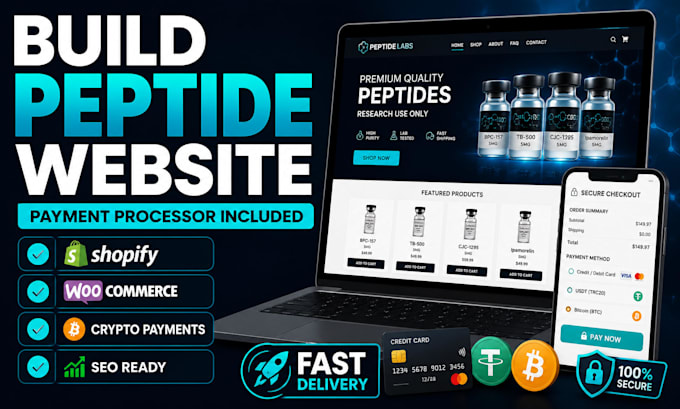 build ruo peptide website with payment processor, iptv business