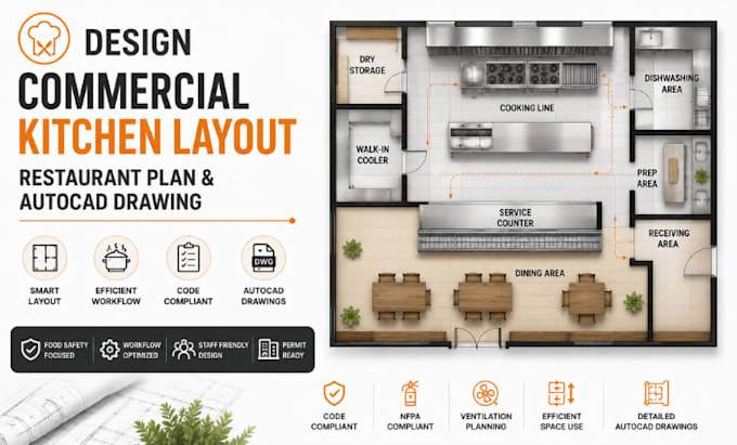 design commercial kitchen layout, restaurant plan autocad drawings