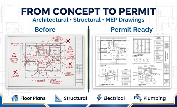 create architectural structural and mep permit drawings in autocad