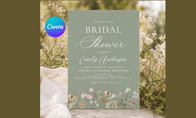 design printable editable canva boho wildflower bridal shower invitation templat