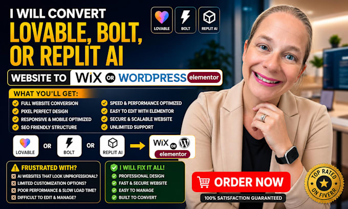 convert lovable, bolt, or replit ai website to wix or wordpress elementor
