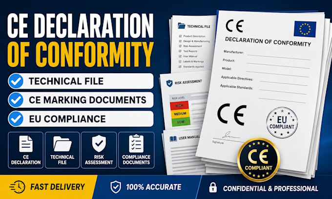 prepare ce declaration of conformity, technical file and ce marking documents