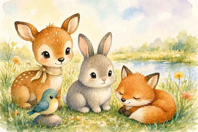 draw cute watercolor animals