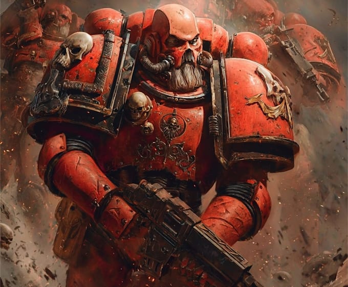 draw an epic grimdark sci fi warrior inspired by warhammer 40k