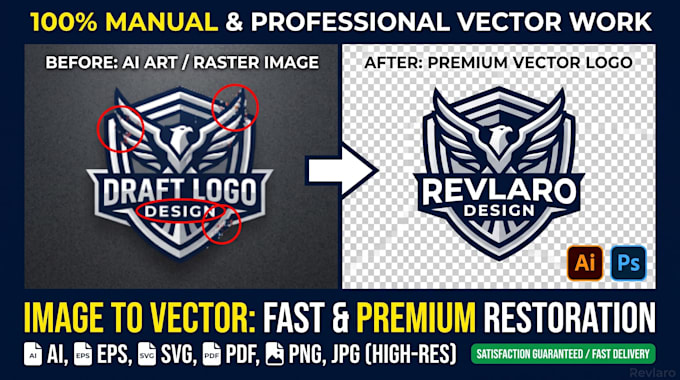 manually redraw and vectorize you ai image and fix text flaws