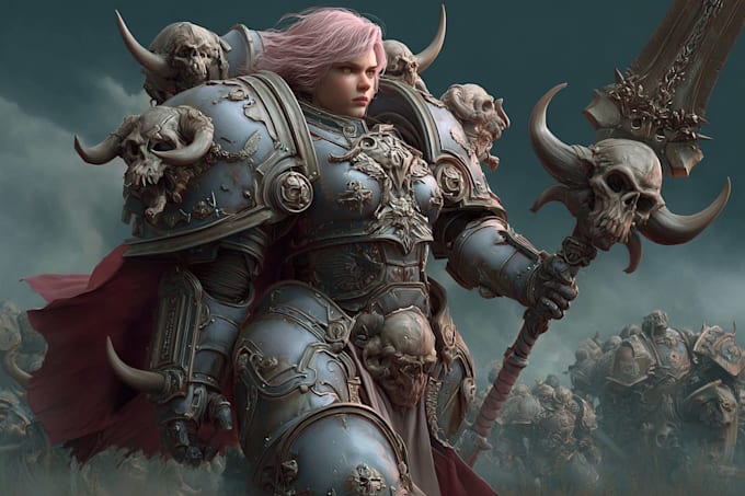 draw a powerful sci fi warrior character with detailed armor and weapons