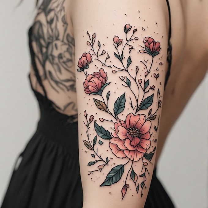 do floral and minimalist tattoo design