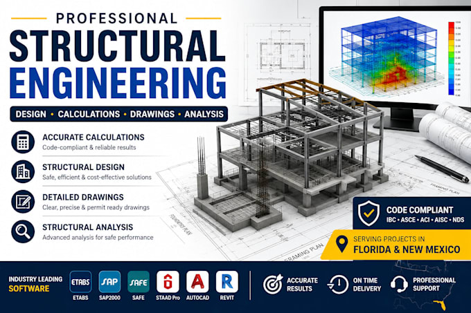 do structural engineering, structural design, drawing, calculations and analysis