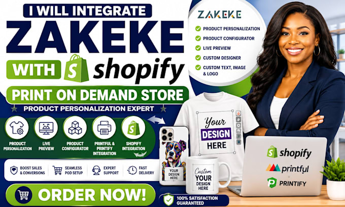 integrate zakeke with shopify print audit on demand store and personalization