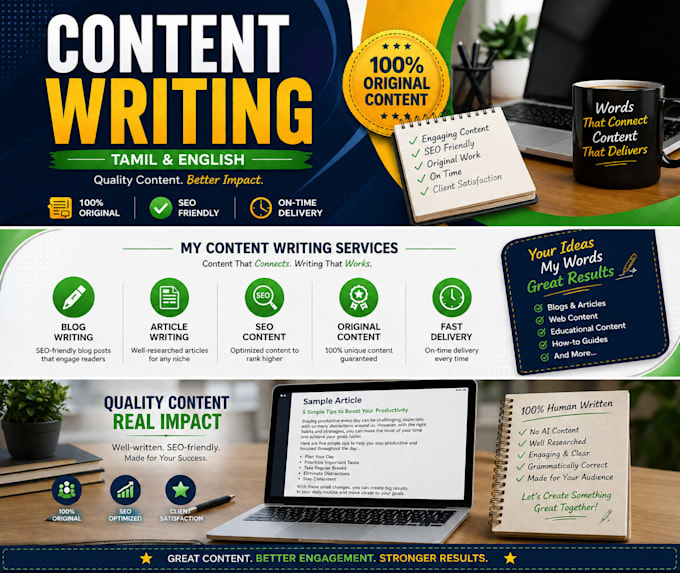 write professional tamil and english content