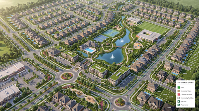 create residential site plan, plot layout, neighborhood map and master plan