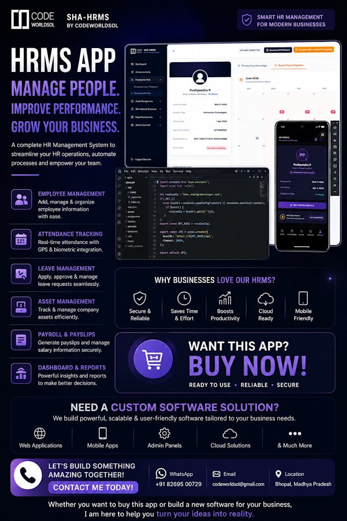 develop complete hrms erp software with mobile app