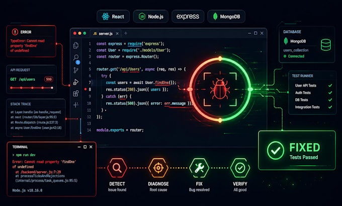 fix bugs and errors in your mern stack web application