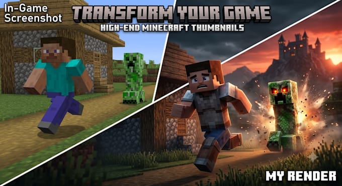 make cinematic minecraft thumbnail and 3d render art