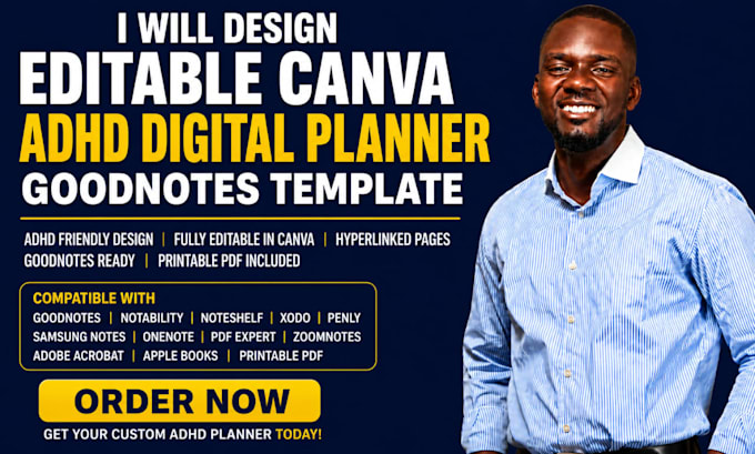 design editable canva adhd planner digital planner goodnotes template
