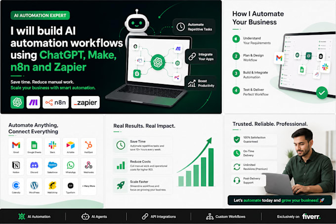 build ai automation workflows using chatgpt, make and zapier