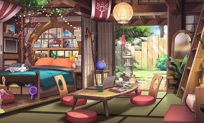 draw anime background and environment art for game, vtuber assets  accessories