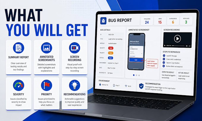test your android or ios app and deliver a professional bug report