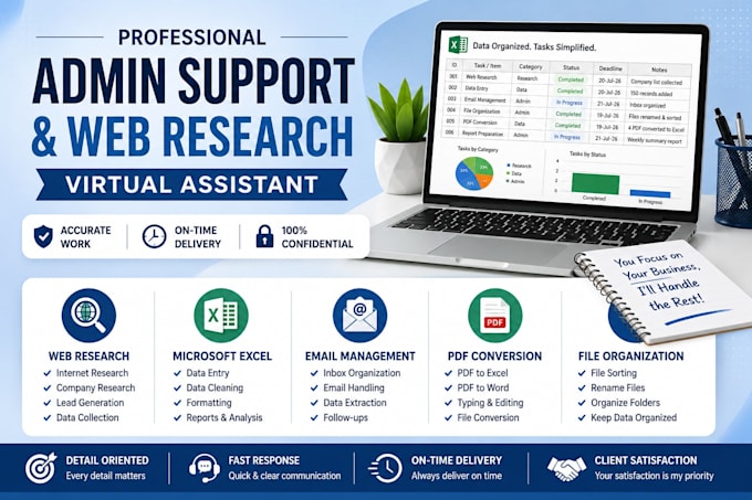 be your virtual assistant for admin support and web research
