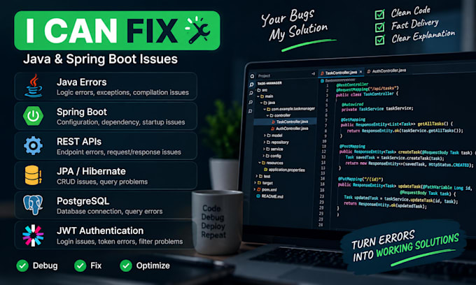 fix bugs and errors in your java spring boot application