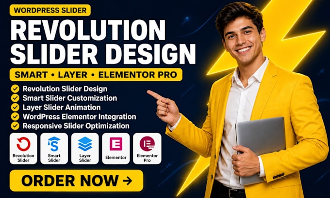design revolution slider, smart slider, and layer slider using wordpress in 24h
