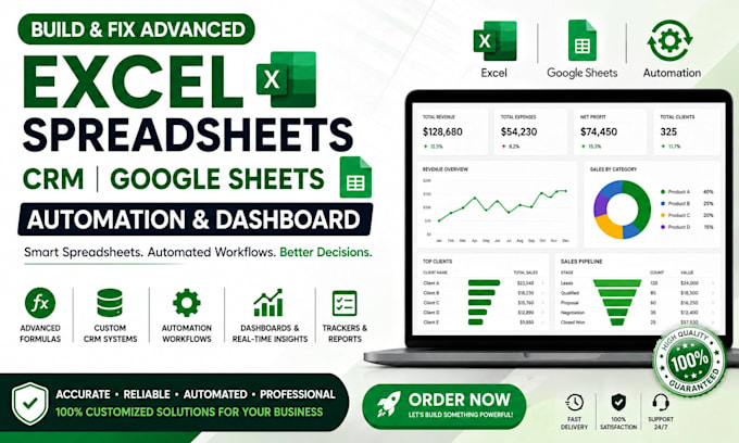 build and fix advanced excel spreadsheets CRM google sheets automation dashboard