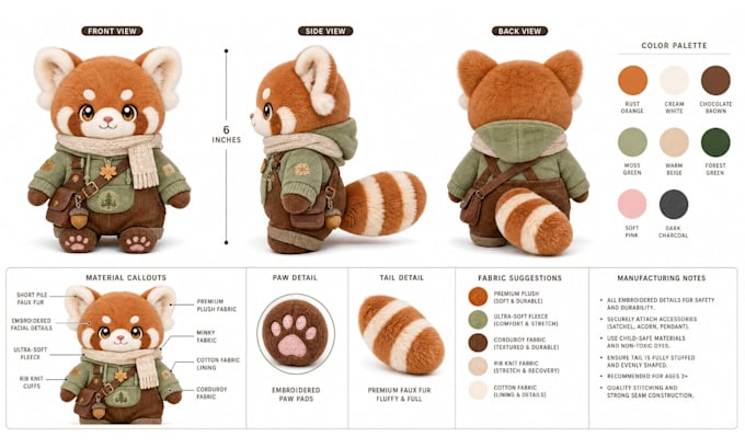 do custom plushie reference sheet for stuffed animal plush toy production