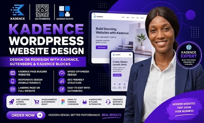 design or redesign wordpress website with kadence, gutenberg, and kadence