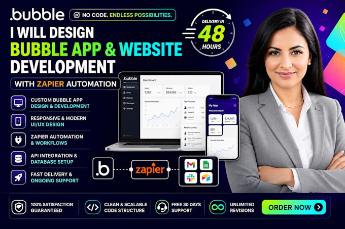 design bubble app, bubble io website development, zapier automation in 48 hours
