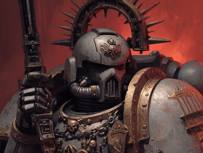 create grimdark warhammer 40k inspired character art and illustrations
