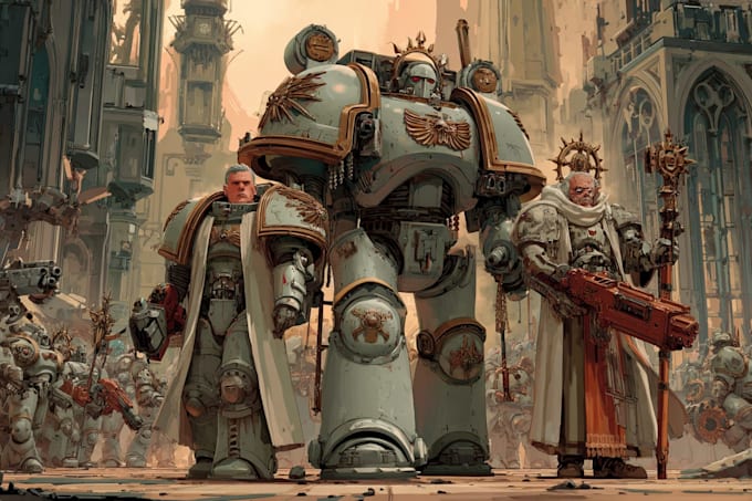 create epic grimdark sci fi character art inspired by warhammer 40k