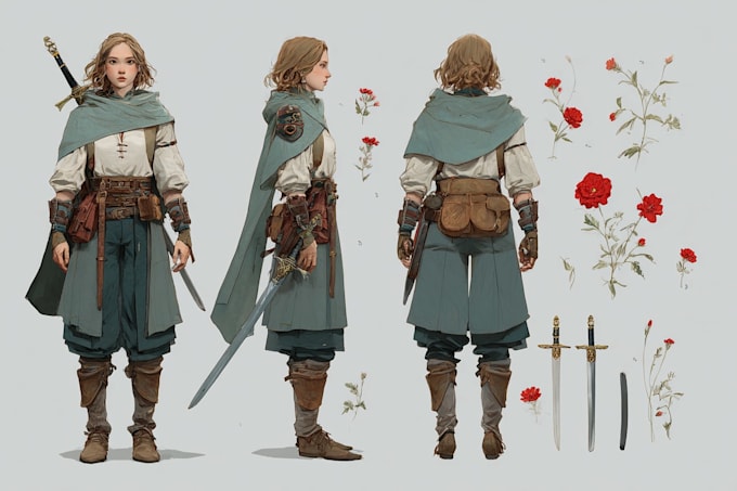 do character design, concept art, and splash art