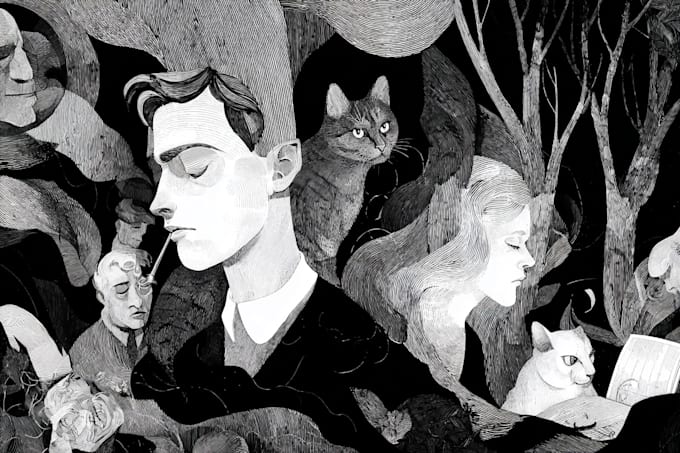 draw simple black and white illustration