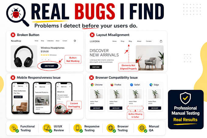 qa test and review your website for UI UX usability and functionality